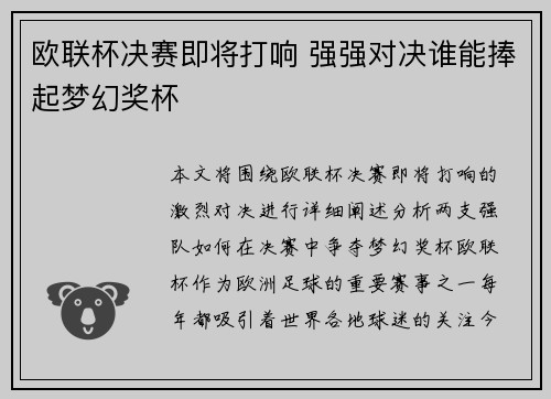 欧联杯决赛即将打响 强强对决谁能捧起梦幻奖杯